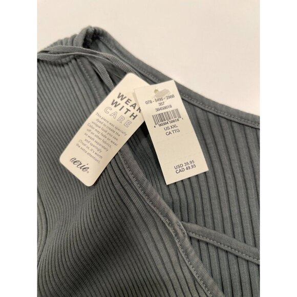 Aerie Long Sleeve Ribbed Thong Bodysuit XXL Cross Back NWT Casual - Picture 3 of 9